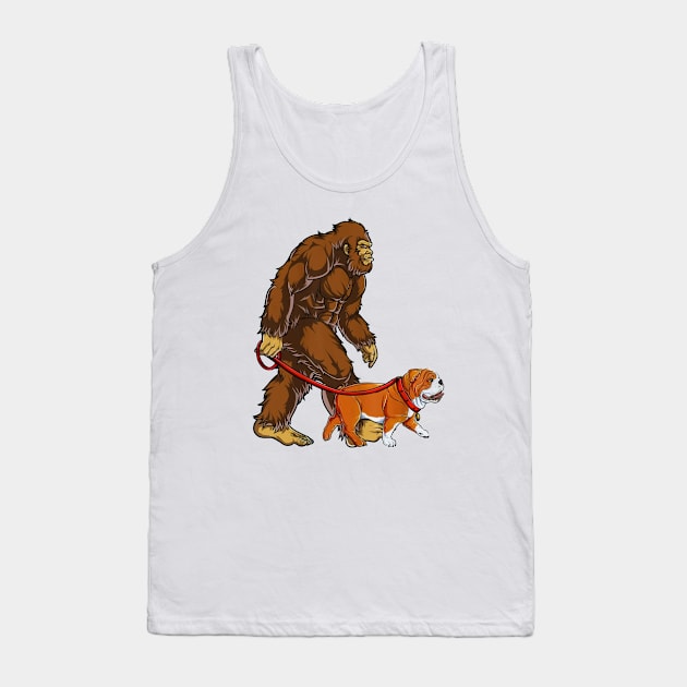 Funny Bigfoot Sasquatch Walking English Bulldog Tank Top by JameMalbie